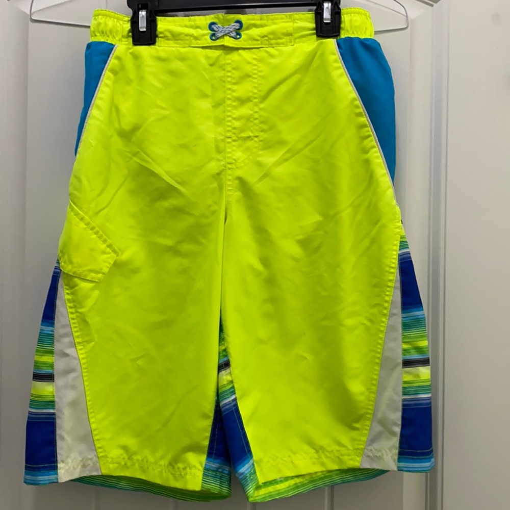 OP. Swim trunks, yellow, blue and green